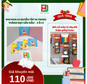  [Mua 1 Tặng 1] khi mua 10 quyển TẬP 96 trang  Thành Đạt gấu dâu -  4 Ô ly tặng ngay Bút chì màu 12 cây dài  (hộp giấy) Gstar