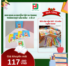  [Mua 1 Tặng 1] khi mua 10 quyển TẬP 96 trang  Thành Đạt Gấu Dâu -  4 Ô ly tặng ngay Bút sáp vặn 907 - 12 màu ngắn Gstar