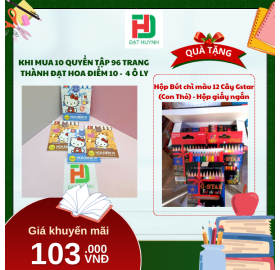 [Mua 1 Tặng 1] khi mua 10 quyển TẬP 96 trang  Thành Đạt hoa điểm 10 -  4 Ô ly tặng ngay Hộp Bút chì màu 12 Cây Gstar (Con Thỏ) - Hộp giấy ngắn