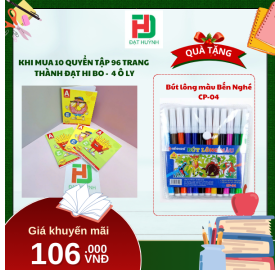 [Mua 1 Tặng 1] khi mua 10 quyển TẬP 96 trang  Thành Đạt Hi bo -  4 Ô ly tặng ngay  Bút lông màu Bến Nghé CP-04