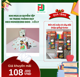 [Mua 1 Tặng 1] khi mua 10 quyển TẬP  96 trang Thành Đạt  Heo Monokoro boo -  4 Ô ly tặng ngay Bút chì màu 12 cây dài  (hộp giấy) Gstar