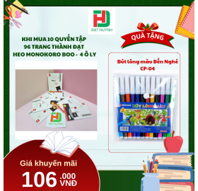 [Mua 1 Tặng 1] khi mua 10 quyển TẬP  96 trang Thành Đạt  Heo Monokoro boo -  4 Ô ly tặng ngay Bút lông màu Bến Nghé CP-04