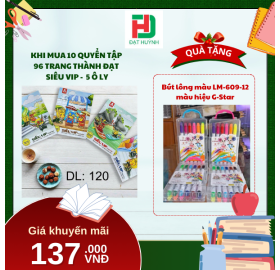 [Mua 1 Tặng 1] khi mua 10 quyển TẬP  96 trang Thành Đạt  SIÊU VIP -  5 Ô ly tặng ngay Bút lông màu LM-609-12 màu hiệu G-Star