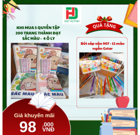 [Mua 1 Tặng 1] khi mua 5 quyển TẬP  200 trang Thành Đạt  SẮC MÀU -  4 Ô ly tặng ngay Bút sáp vặn 907 - 12 màu ngắn Gstar