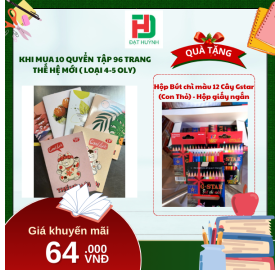 [Mua 1 Tặng 1] khi mua 10 quyển  Tập 96 trang Thế Hệ Mới ( LOẠI 4-5 OLY) tặng ngay Hộp Bút chì màu 12 Cây Gstar (Con Thỏ) - Hộp giấy ngắn