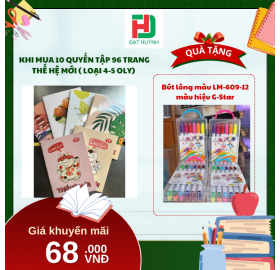 [Mua 1 Tặng 1] khi mua 10 quyển  Tập 96 trang Thế Hệ Mới ( LOẠI 4-5 OLY) tặng ngay Bút lông màu LM-609-12 màu hiệu G-Star