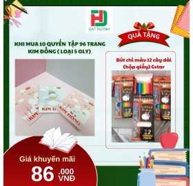 [Mua 1 Tặng 1] khi mua 10 quyển  Tập 96 trang KIM ĐỒNG ( LOẠI 5 OLY) tặng ngay Bút chì màu 12 cây dài  (hộp giấy) Gstar