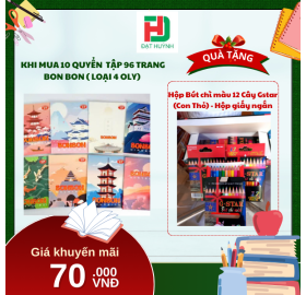 [Mua 1 Tặng 1] khi mua 10 quyển  Tập 96 trang BON BON ( LOẠI 4 OLY) TẶNG NGAY Hộp Bút chì màu 12 Cây Gstar (Con Thỏ) - Hộp giấy ngắn