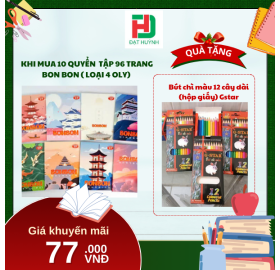 [Mua 1 Tặng 1] khi mua 10 quyển  Tập 96 trang BON BON ( LOẠI 4 OLY) TẶNG NGAY Bút chì màu 12 cây dài  (hộp giấy) Gstar