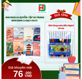 [Mua 1 Tặng 1] khi mua 10 quyển  Tập 96 trang BON BON ( LOẠI 4 OLY) TẶNG NGAY Bút lông màu Bến Nghé CP-04