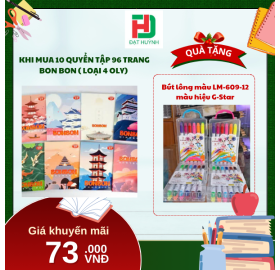 [Mua 1 Tặng 1] khi mua 10 quyển  Tập 96 trang BON BON ( LOẠI 4 OLY) TẶNG NGAY Bút lông màu LM-609-12 màu hiệu G-Star