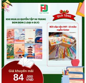 [Mua 1 Tặng 1] khi mua 10 quyển  Tập 96 trang BON BON ( LOẠI 4 OLY) TẶNG NGAY Bút sáp vặn 907 - 12 màu ngắn Gstar