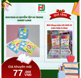 [Mua 1 Tặng 1] Khi mua 10 quyển  Tập 96 trang SHEEP LAND ( 4 oly ) tặng ngay Bút lông màu LM-609-12 màu hiệu G-Star