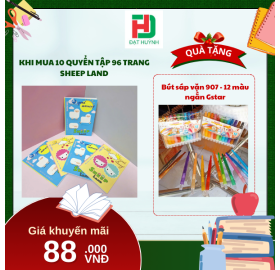 [Mua 1 Tặng 1] Khi mua 10 quyển  Tập 96 trang SHEEP LAND ( 4 oly ) tặng ngay Bút sáp vặn 907 - 12 màu ngắn Gstar