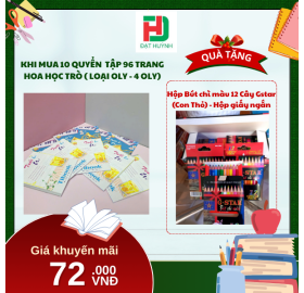 [Mua 1 Tặng 1] khi mua 10 quyển  Tập 96 trang HOA HỌC TRÒ ( LOẠI OLY - 4 OLY) tặng ngay Hộp Bút chì màu 12 Cây Gstar (Con Thỏ) - Hộp giấy ngắn