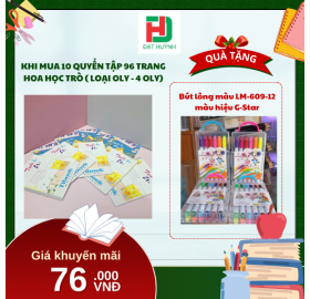 [Mua 1 Tặng 1] khi mua 10 quyển  Tập 96 trang HOA HỌC TRÒ ( LOẠI OLY - 4 OLY) tặng ngay Bút lông màu LM-609-12 màu hiệu G-Star