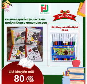 [Mua 1 Tặng 1] khi mua 5 quyển Tập 200 trang THUẬN TIẾN HEO MOROKURO BOO tặng ngay Bút lông màu Bến Nghé CP-04