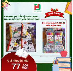 [Mua 1 Tặng 1] khi mua 5 quyển Tập 200 trang THUẬN TIẾN HEO MOROKURO BOO tặng ngay Bút lông màu LM-609-12 màu hiệu G-Star