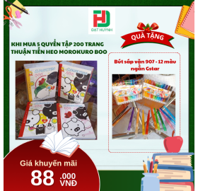 [Mua 1 Tặng 1] khi mua 5 quyển Tập 200 trang THUẬN TIẾN HEO MOROKURO BOO tặng ngay Bút sáp vặn 907 - 12 màu ngắn Gstar