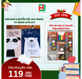 [Mua 1 Tặng 1] khi mua 5 quyển TẬP 200 trang   SV  BEAR CUTE OLY tặng ngay Hộp Bút chì màu 12 cây dài  (hộp giấy) Gstar
