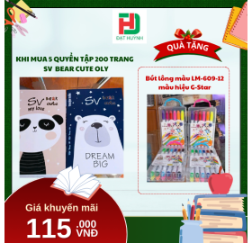[Mua 1 Tặng 1] khi mua 5 quyển TẬP 200 trang   SV  BEAR CUTE OLY tặng ngay Bút lông màu LM-609-12 màu hiệu G-Star