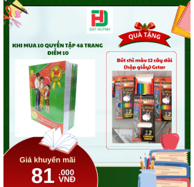[Mua 1 Tặng 1] khi mua 10 quyển TẬP 48 trang   ĐIỂM 10 tặng ngay Bút chì màu 12 cây dài  (hộp giấy) Gstar