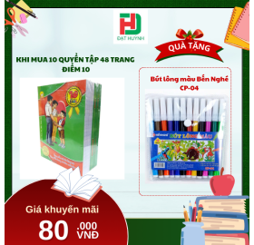 [Mua 1 Tặng 1] khi mua 10 quyển TẬP 48 trang   ĐIỂM 10 tặng ngay Bút lông màu Bến Nghé CP-04