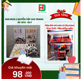 [Mua 1 Tặng 1] khi mua 5 quyển TẬP 200 trang   SV  bts - OLY tặng ngay Hộp Bút chì màu 12 Cây Gstar (Con Thỏ) - Hộp giấy ngắn