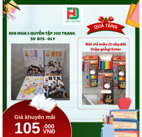 [Mua 1 Tặng 1] khi mua 5 quyển TẬP 200 trang   SV  bts - OLY tặng ngay Bút chì màu 12 cây dài  (hộp giấy) Gstar