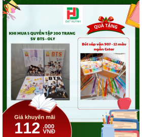[Mua 1 Tặng 1] khi mua 5 quyển TẬP 200 trang   SV  bts - OLY tặng ngay Bút sáp vặn 907 - 12 màu ngắn Gstar