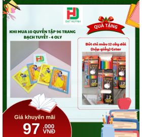  [Mua 1 Tặng 1] khi mua 10 quyển TẬP 96 trang  bạch tuyết - 4 oly tặng ngay Bút chì màu 12 cây dài  (hộp giấy) Gstar