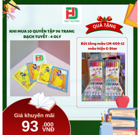  [Mua 1 Tặng 1] khi mua 10 quyển TẬP 96 trang  Bạch Tuyết - 4 oly tặng ngay Bút lông màu LM-609-12 màu hiệu G-Star